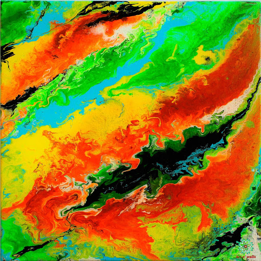 Fluid art on stretched canvas: Neon colours (set of 4)